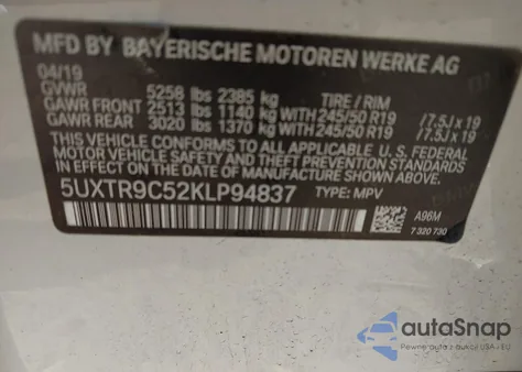 2019 BMW X3 xDrive30I z USA, uszkodzony, nr VIN 5UXTR9C52KLP94837